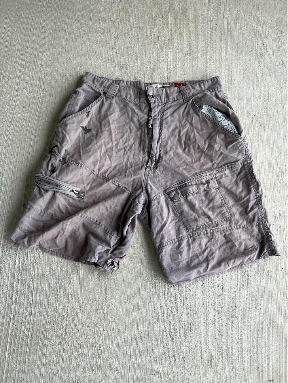 Quiksilver Vintage Grey Cargo Shorts Birds Graphic Size M
